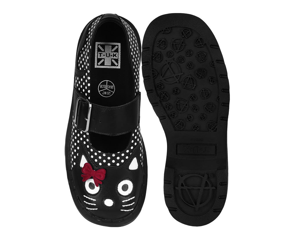 T2353 Black Polka Dot Kitty Mary Jane Black/White/Red T.U.K. Shoes