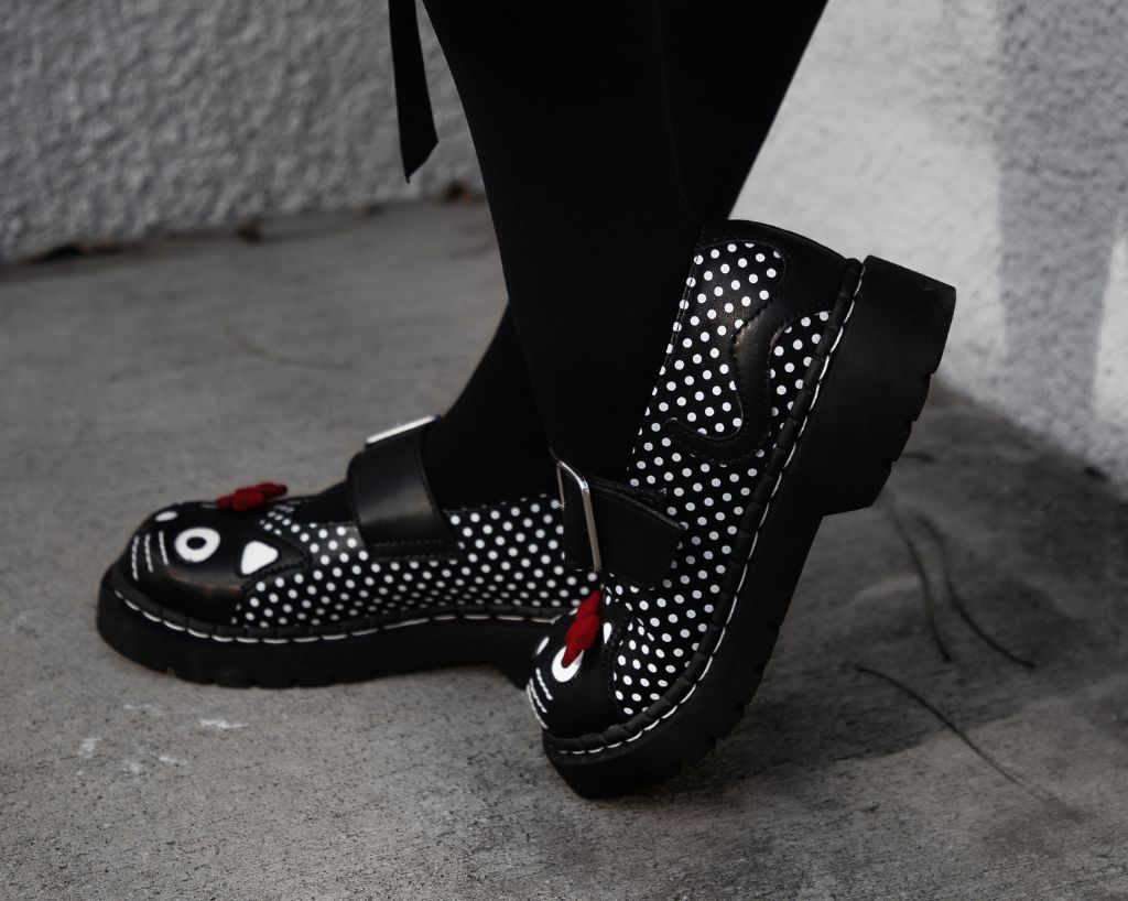 T2353 Black Polka Dot Kitty Mary Jane Black/White/Red T.U.K. Shoes