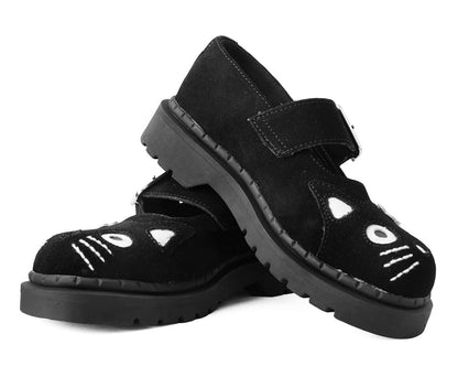 T2327 Black Suede Kitty Flower Mary Jane Black/White T.U.K. Shoes