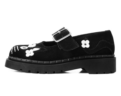 T2327 Black Suede Kitty Flower Mary Jane Black/White T.U.K. Shoes
