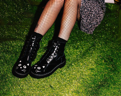 T2343 Black Leather Kitty Boot Black T.U.K. Shoes