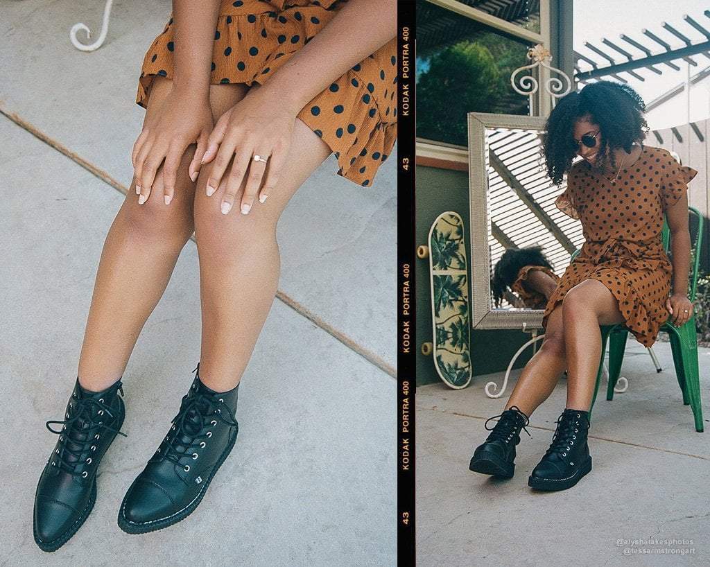 A9636 Black TUKskin™ Pointed Lace Up Boot Black T.U.K. Shoes