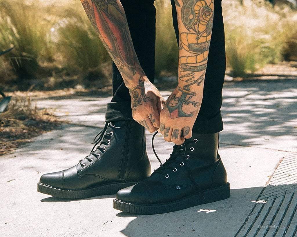 A9636 Black TUKskin™ Pointed Lace Up Boot Black T.U.K. Shoes