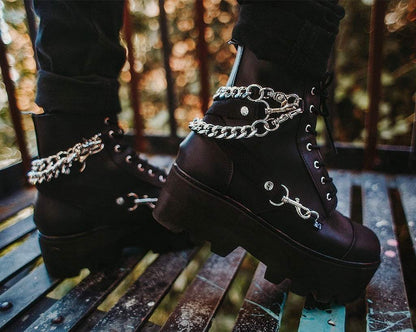 A9752 Black 7-Eye Chain & Strap Dino Lug Boot Black T.U.K. Shoes