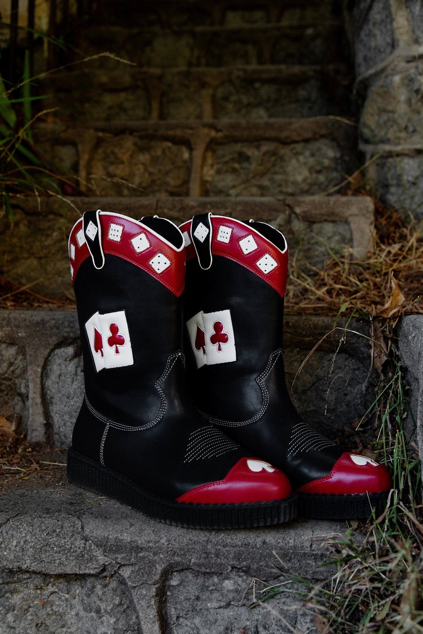 A3440 Black & Red Playing Cards Western Creeper Boot Blackred T.U.K. Shoes