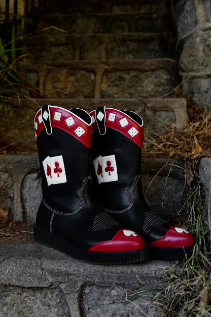 A3440 Black & Red Playing Cards Western Creeper Boot Blackred T.U.K. Shoes