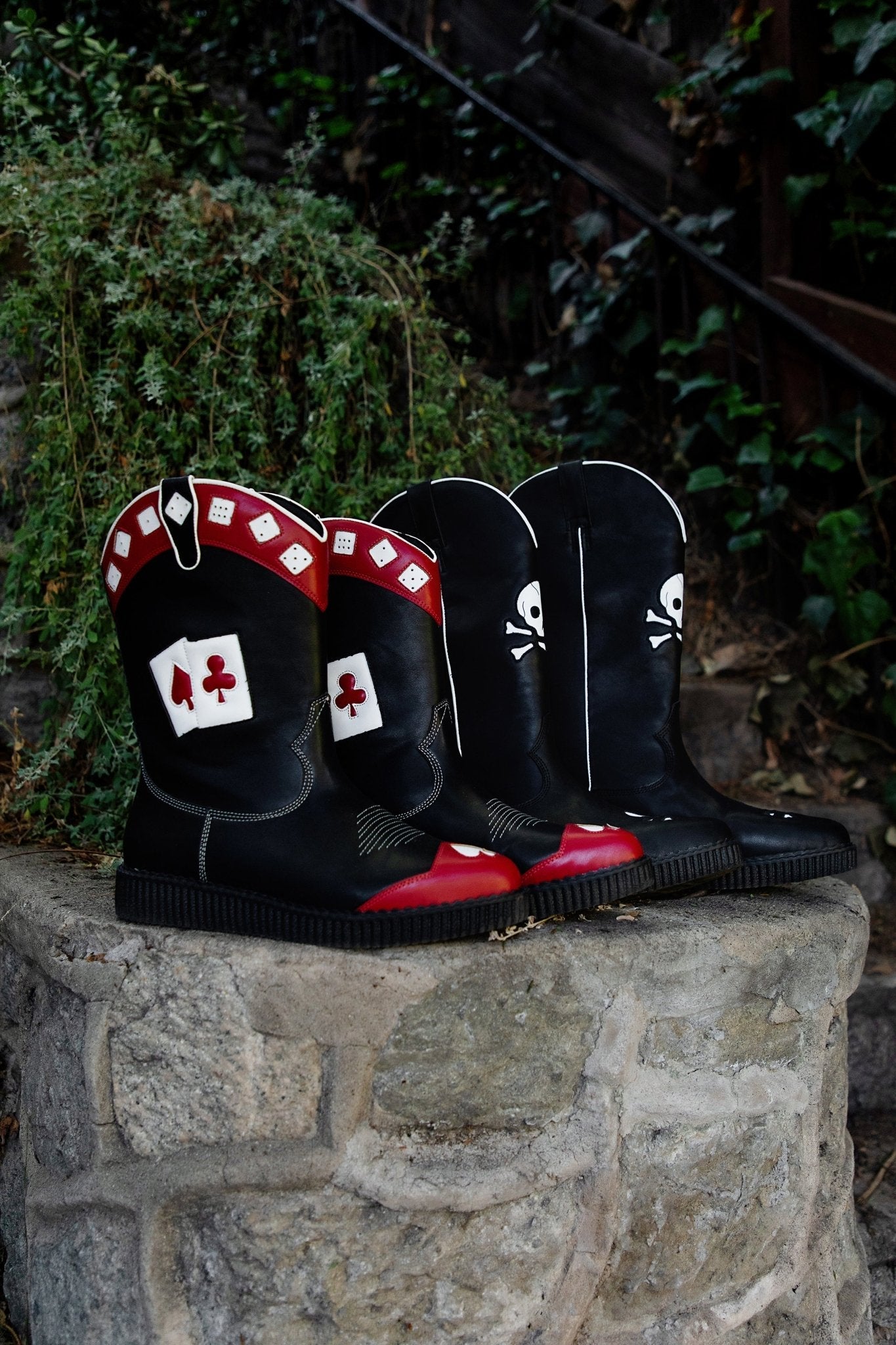A3440 Black & Red Playing Cards Western Creeper Boot Blackred T.U.K. Shoes