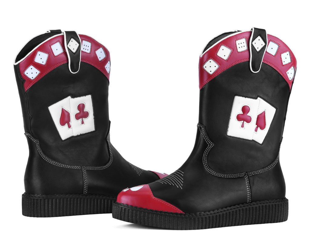 A3440 Black & Red Playing Cards Western Creeper Boot Blackred T.U.K. Shoes