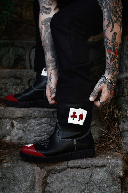 A3440 Black & Red Playing Cards Western Creeper Boot Blackred T.U.K. Shoes