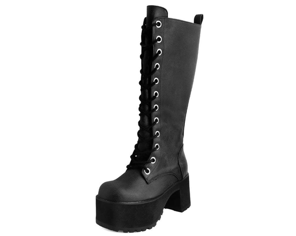 A9649L Distressed Knee-High Nosebleed Boot Black T.U.K. Shoes