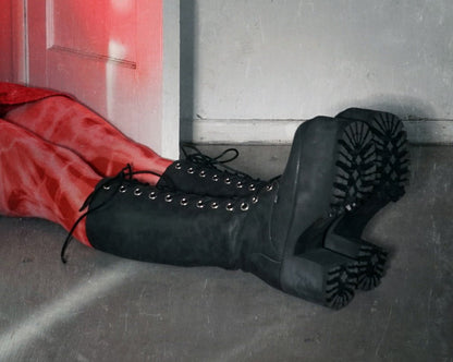 A9649L Distressed Knee-High Nosebleed Boot Black T.U.K. Shoes