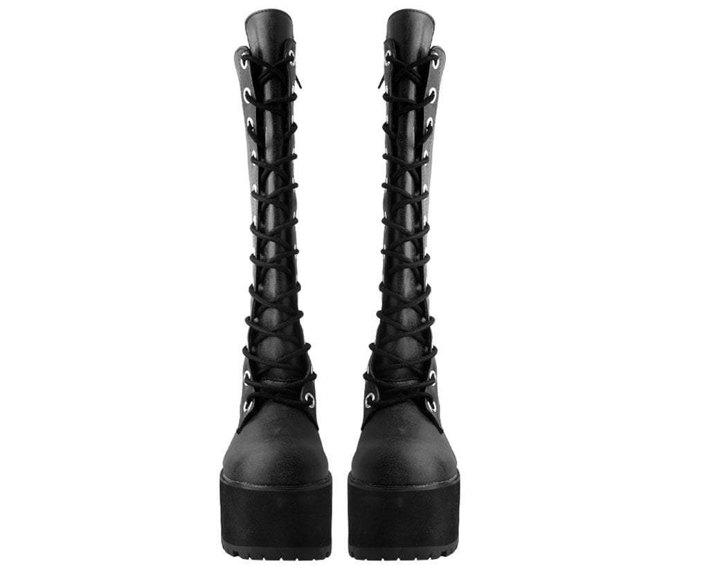 A9649L Distressed Knee-High Nosebleed Boot Black T.U.K. Shoes