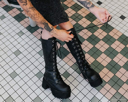 A9649L Distressed Knee-High Nosebleed Boot Black T.U.K. Shoes