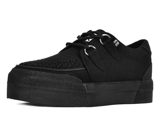 A3328 Black Canvas Interlace Platform Creeper Sneaker Black T.U.K. Shoes
