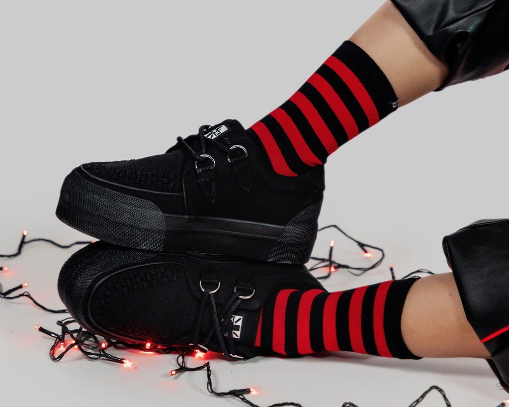 A3328 Black Canvas Interlace Platform Creeper Sneaker Black T.U.K. Shoes
