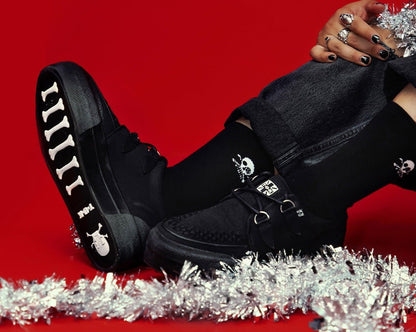A3328 Black Canvas Interlace Platform Creeper Sneaker Black T.U.K. Shoes