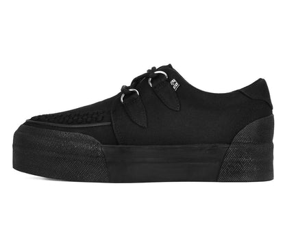 A3328 Black Canvas Interlace Platform Creeper Sneaker Black T.U.K. Shoes