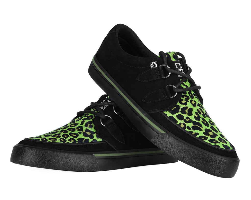 A3399 Black & Green Leopard Suede Creeper Sneaker Blackgreen T.U.K. Shoes