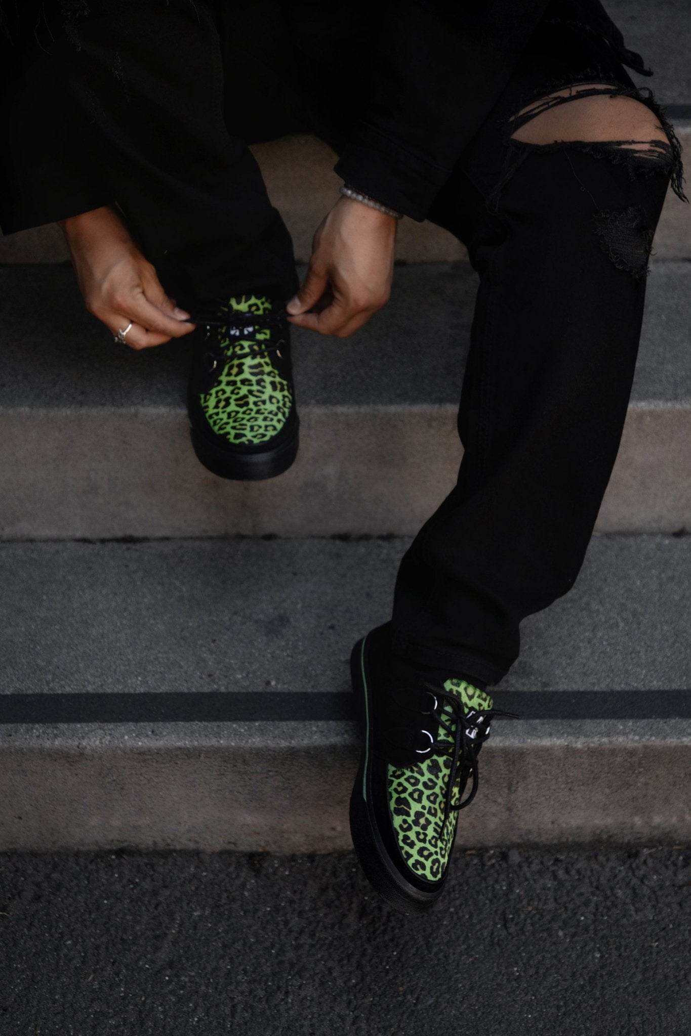 A3399 Black & Green Leopard Suede Creeper Sneaker Blackgreen T.U.K. Shoes