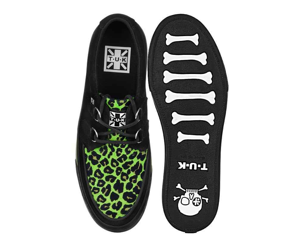 A3399 Black & Green Leopard Suede Creeper Sneaker Blackgreen T.U.K. Shoes