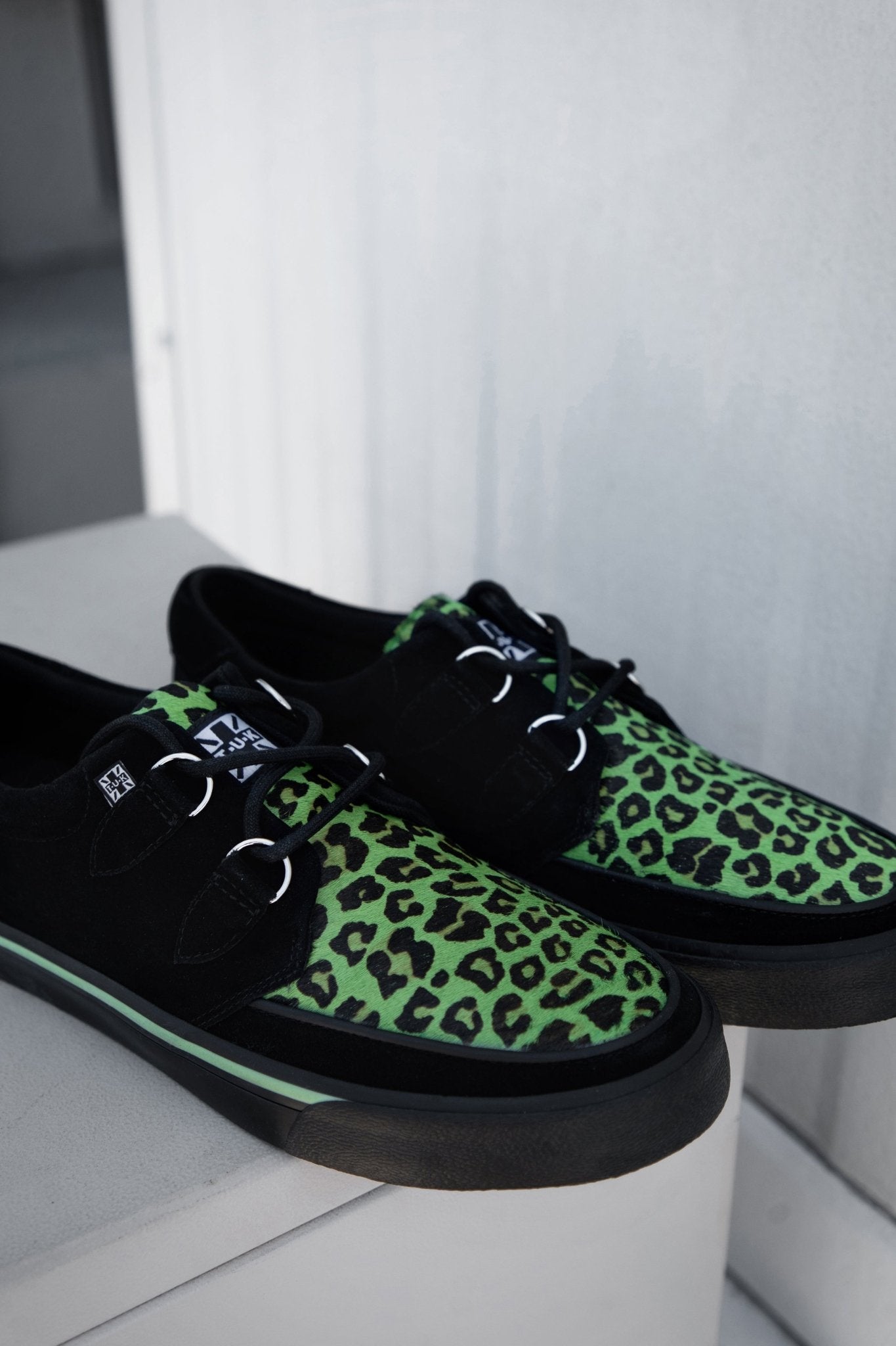 A3399 Black & Green Leopard Suede Creeper Sneaker Blackgreen T.U.K. Shoes