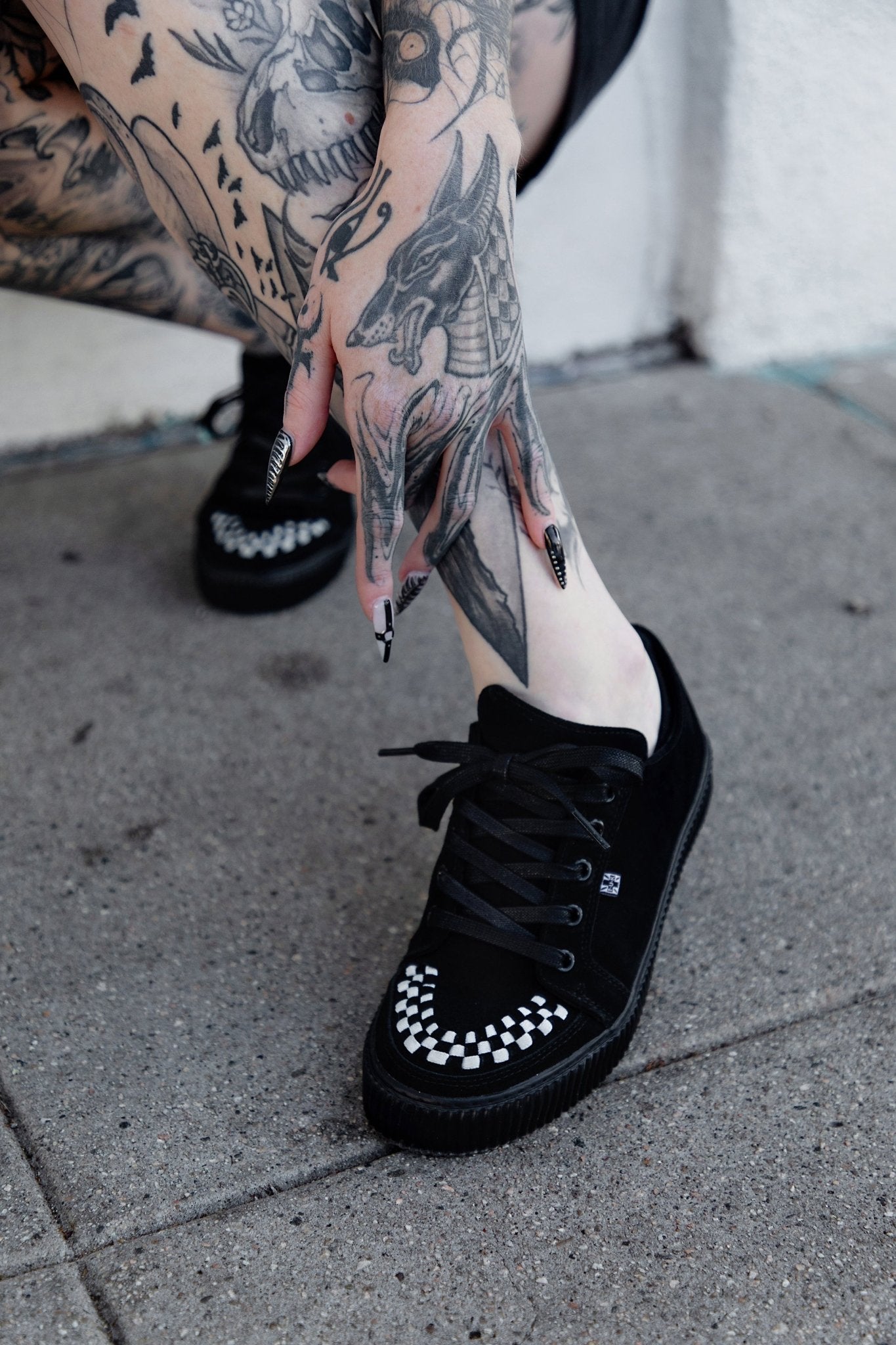A3430 Black & White Suede Lace-Up Creeper Sneaker Black T.U.K. Shoes