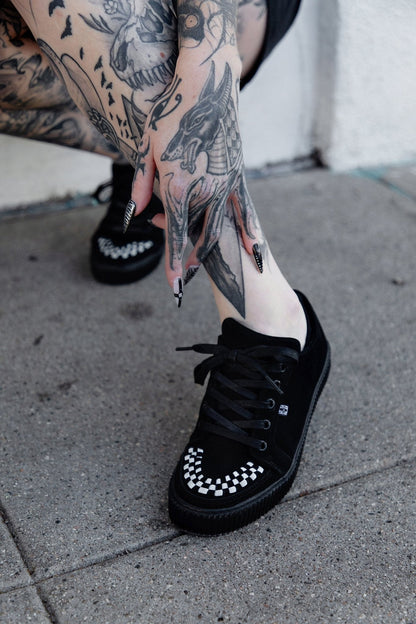 A3430 Black & White Suede Lace-Up Creeper Sneaker Black T.U.K. Shoes