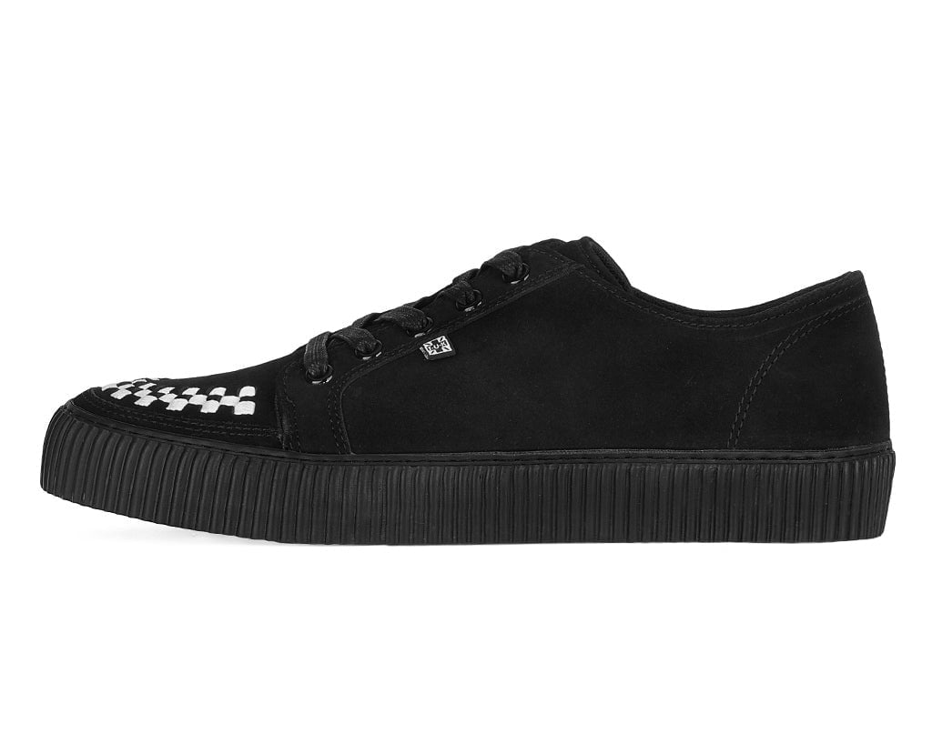 A3430 Black & White Suede Lace-Up Creeper Sneaker Black T.U.K. Shoes