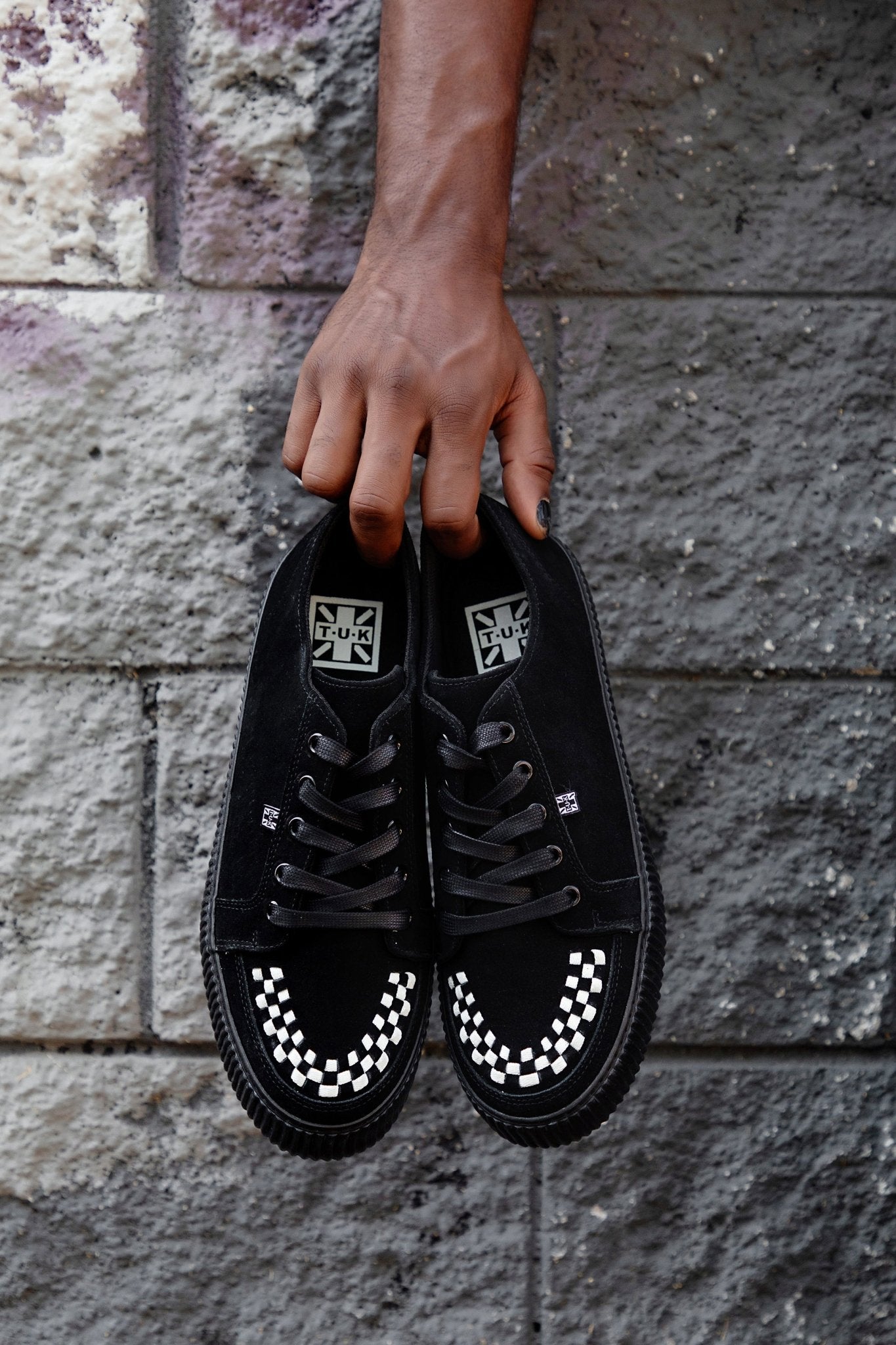 A3430 Black & White Suede Lace-Up Creeper Sneaker Black T.U.K. Shoes