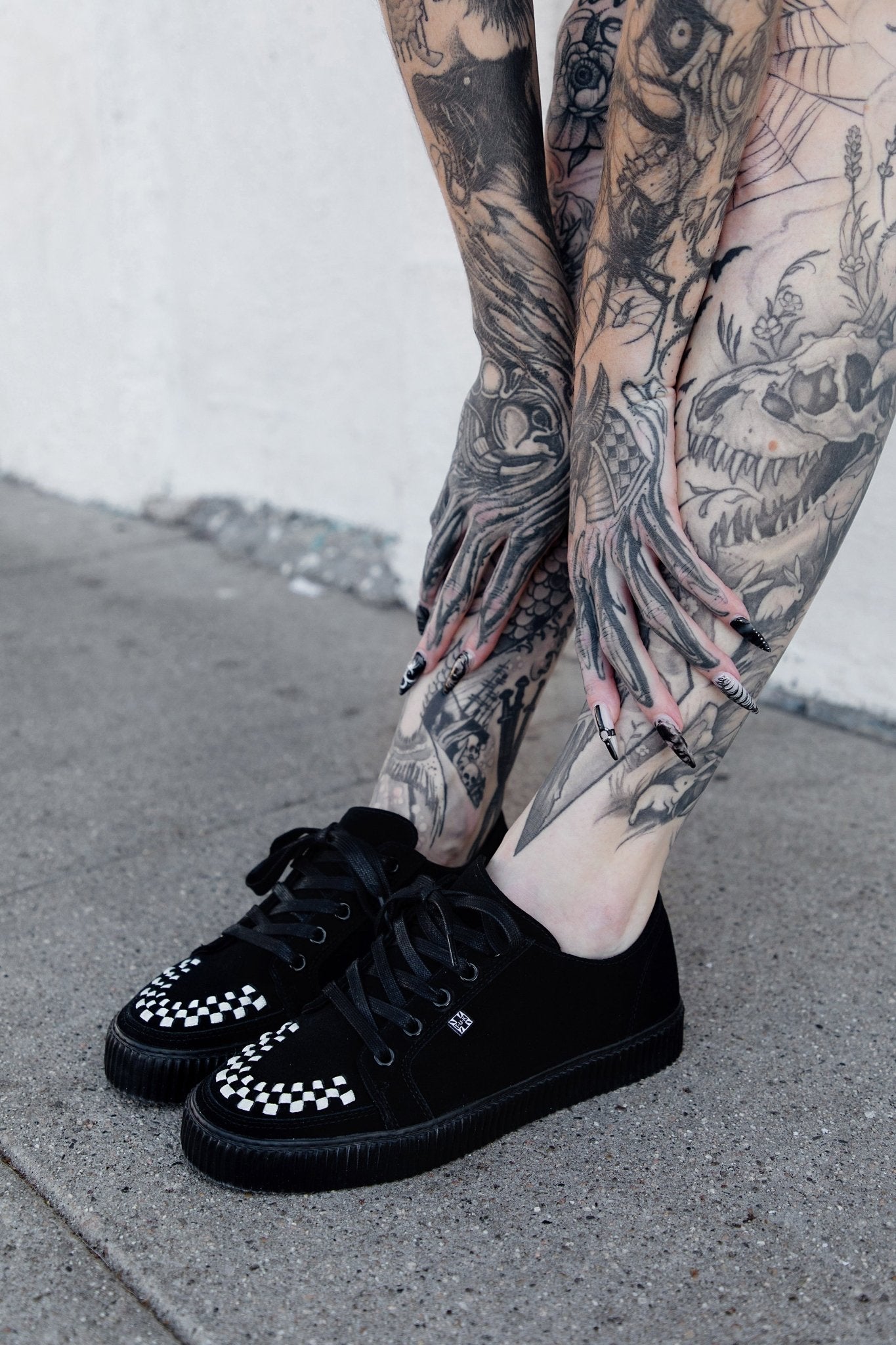 A3430 Black & White Suede Lace-Up Creeper Sneaker Black T.U.K. Shoes