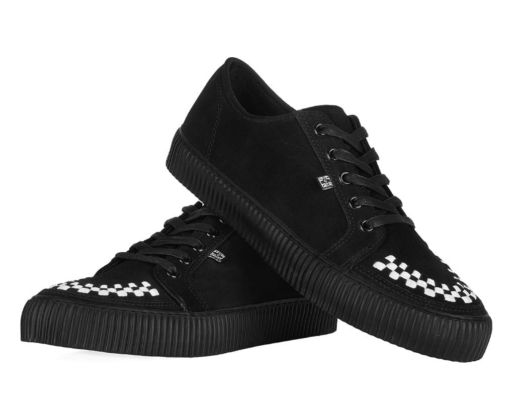 A3430 Black & White Suede Lace-Up Creeper Sneaker Black T.U.K. Shoes