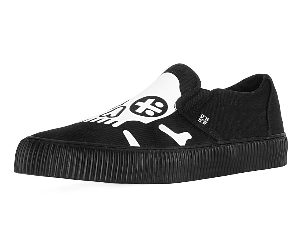 A3352 Black Skull Canvas Slip-On Sneaker Black/White T.U.K. Shoes