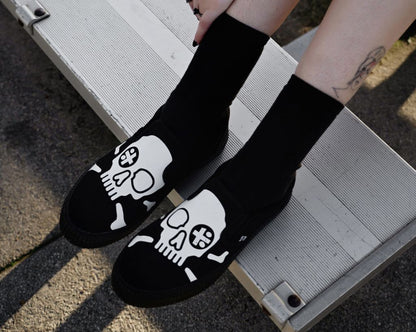 A3352 Black Skull Canvas Slip-On Sneaker Black/White T.U.K. Shoes