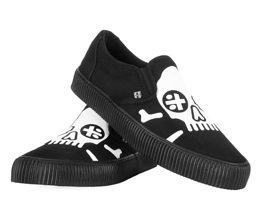 A3352 Black Skull Canvas Slip-On Sneaker Black/White T.U.K. Shoes