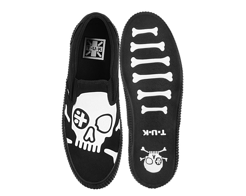 A3352 Black Skull Canvas Slip-On Sneaker Black/White T.U.K. Shoes