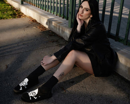 A3352 Black Skull Canvas Slip-On Sneaker Black/White T.U.K. Shoes