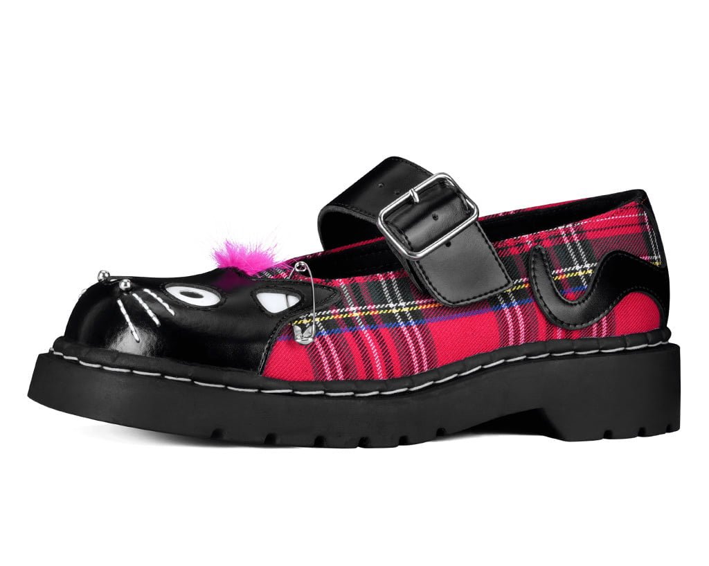Tartan Punk Rock Kitty Mary Jane Black/ Tartan T.U.K. Shoes