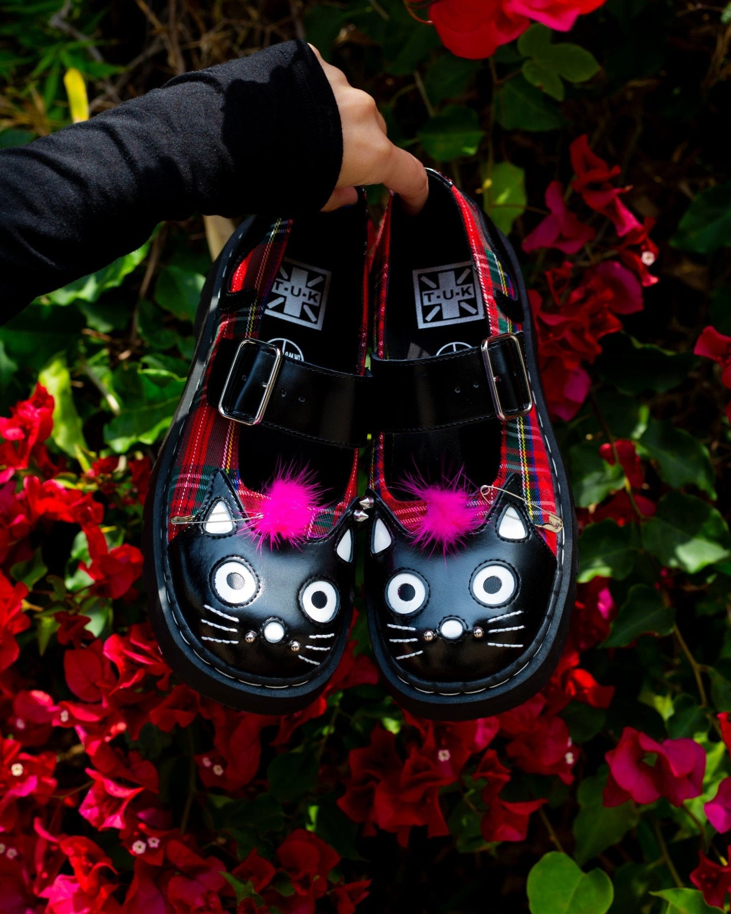Tartan Punk Rock Kitty Mary Jane Black/ Tartan T.U.K. Shoes