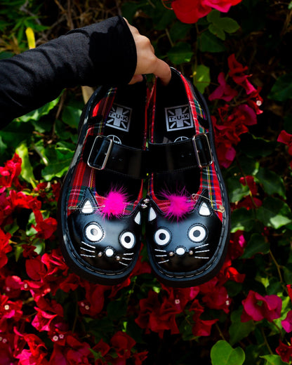 Tartan Punk Rock Kitty Mary Jane Black/ Tartan T.U.K. Shoes