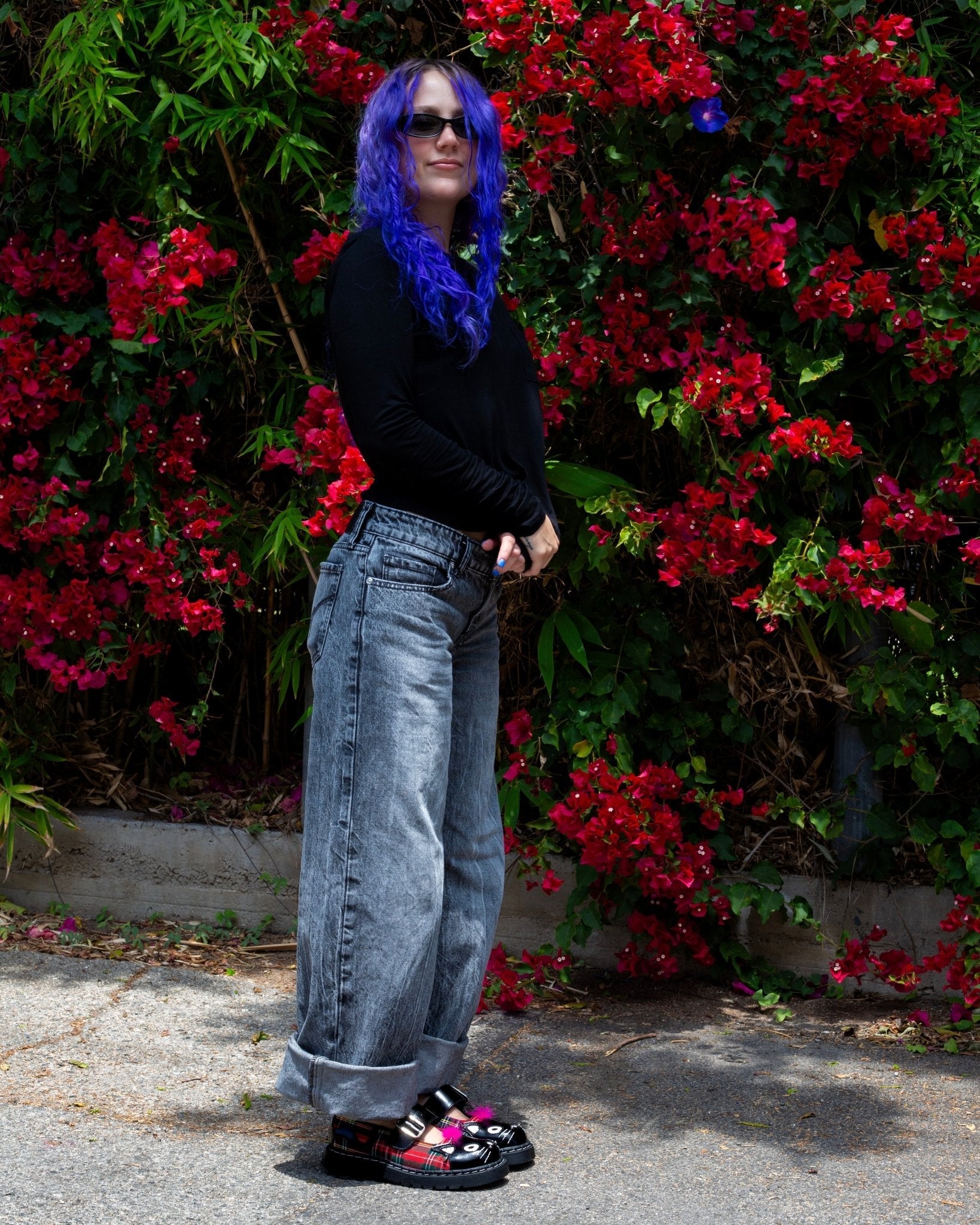Tartan Punk Rock Kitty Mary Jane Black/ Tartan T.U.K. Shoes