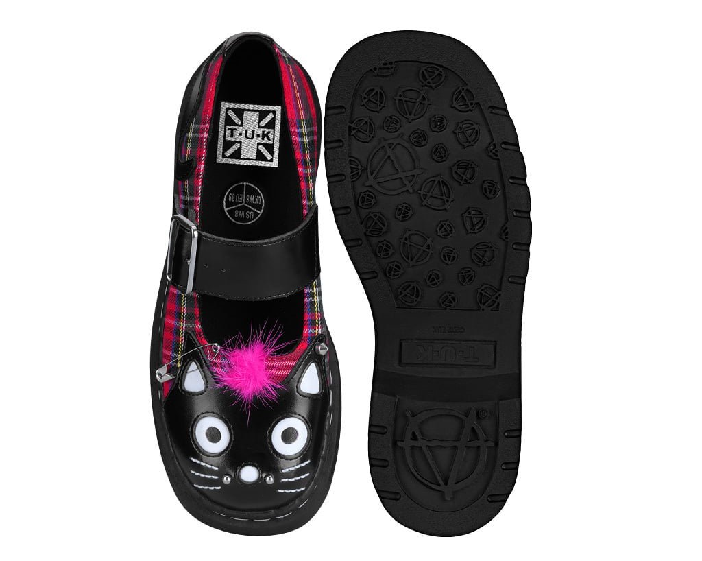 Tartan Punk Rock Kitty Mary Jane Black/ Tartan T.U.K. Shoes