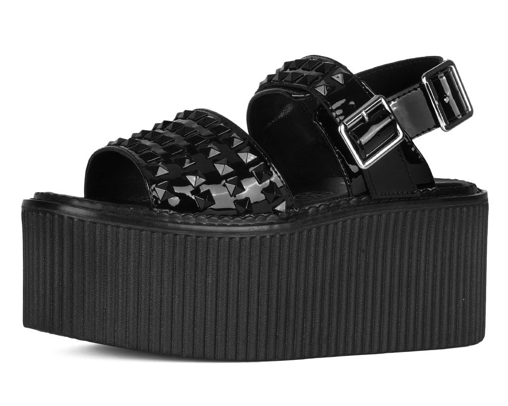 S3382L Black Patent Studded Strato Sandal Black T.U.K. Shoes