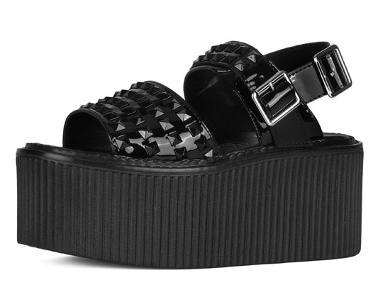 S3382L Black Patent Studded Strato Sandal Black T.U.K. Shoes