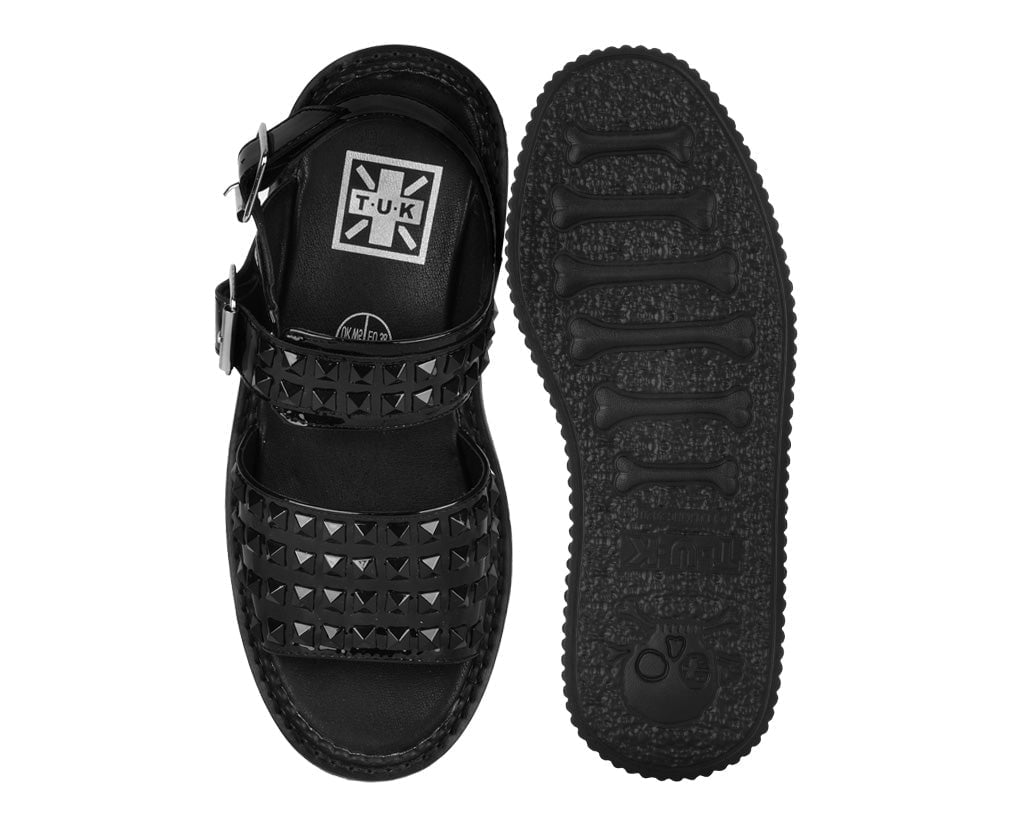 S3382L Black Patent Studded Strato Sandal Black T.U.K. Shoes