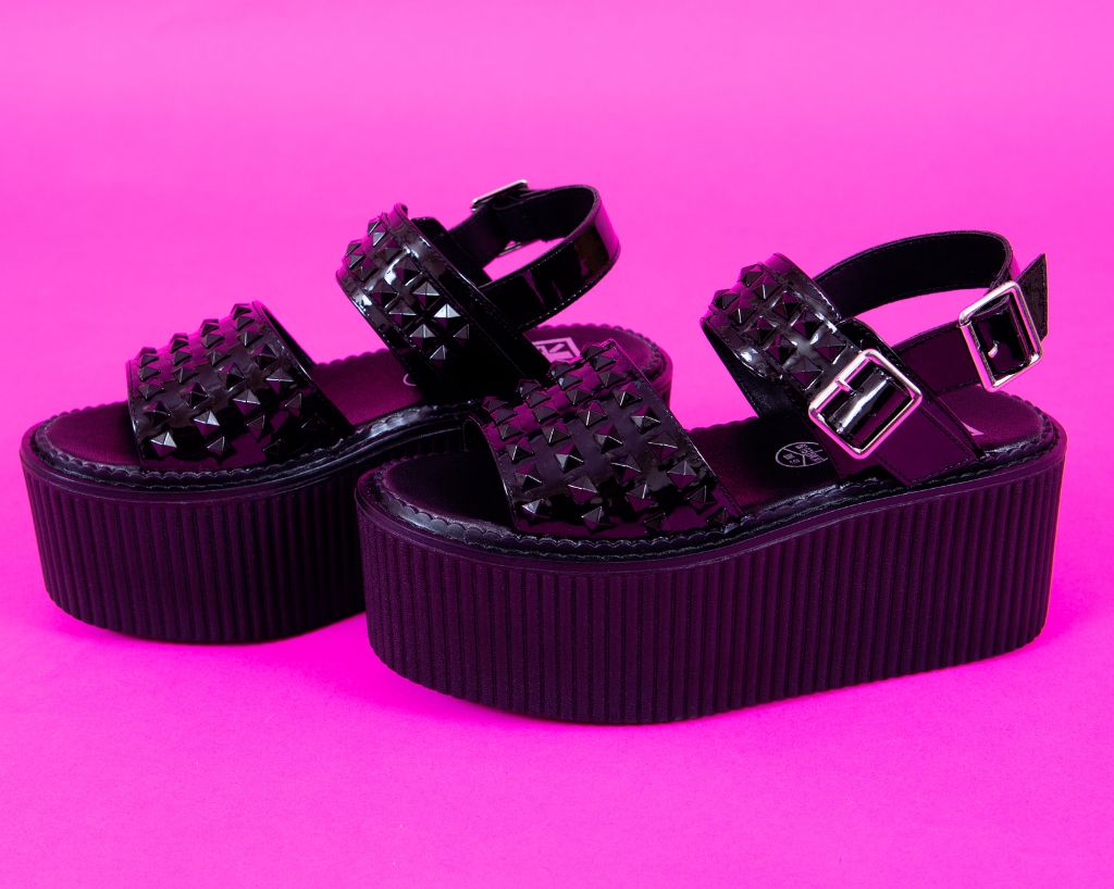S3382L Black Patent Studded Strato Sandal Black T.U.K. Shoes