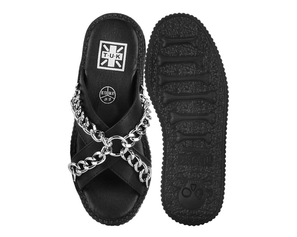 V3346L Black TUKskin Chain Strap Viva Mondo Sandal Black T.U.K. Shoes