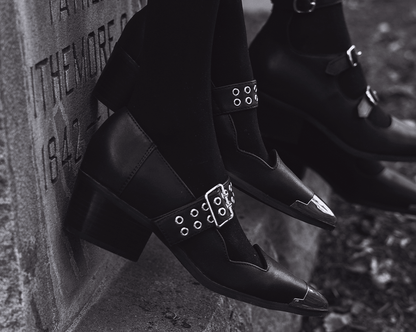 A3289L Black TUKskin Cuban Heel Mary Jane Black T.U.K. Shoes