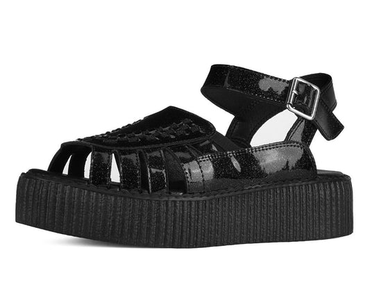 Black Vinyl Glitter Interlace Viva Mondo Sandal Black T.U.K. Shoes