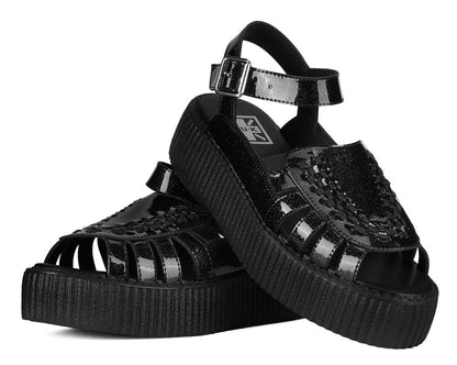 Black Vinyl Glitter Interlace Viva Mondo Sandal Black T.U.K. Shoes