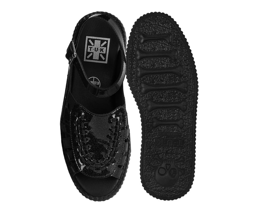 Black Vinyl Glitter Interlace Viva Mondo Sandal Black T.U.K. Shoes